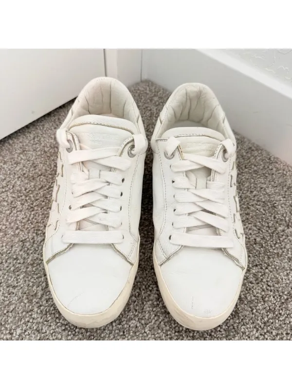 Zadig Voltaire Sneakers Size 7‎ EU 38 White Leather Distressed Star Alternative - Image 11