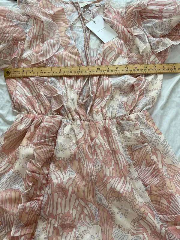 NWT Ted Baker Irvete Soft Ruffle Chiffon Playsuit Romper Coral Pink Size 1 - Image 9
