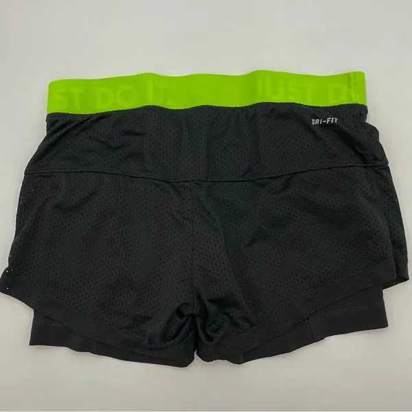 Nike Shorts Running Layers Black Neon Band Women Size‎ Small Fitted Mesh Stretch - Image 2