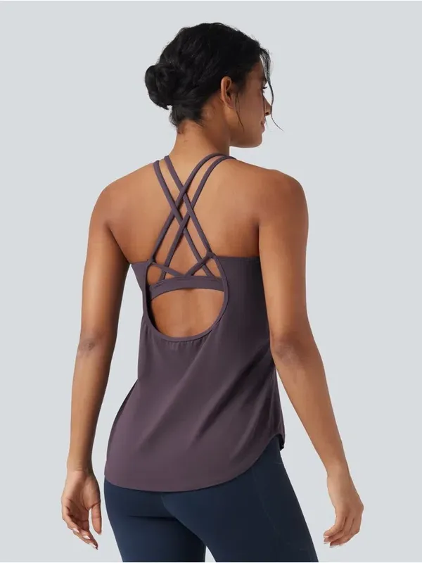 Halara UltraSculpt Round Neck Crisscross Back Running Tank Tops DD-F Cups - Image 2