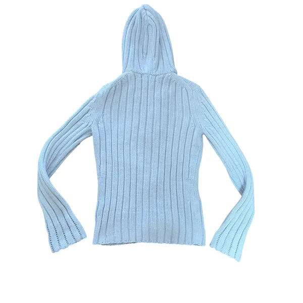 Y2K Express Light Blue Knit Hooded Sweater‎ Merino Wool Blend Womens S Cottage - Image 7