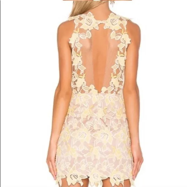 NBD Yellow Lace Mini Dress - Image 4