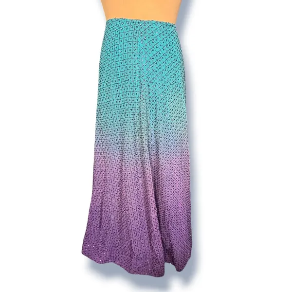 Handmade Sequin Ombre Maxi Skirt Purple Teal Beaded Mesh Sheer Evening Formal - Image 5