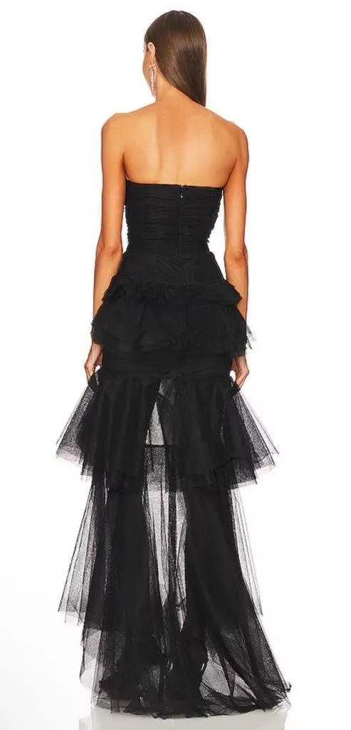 NEW NWT Michael Costello X Revolve Alai Strapless Tulle Maxi Gown In Black - Image 2