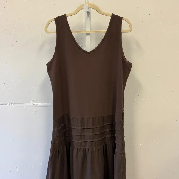 Katherine Barclay‎ Brown Tiered Midi Maxi Dress XL Crochet Lace Coin Detail Boho - Image 5