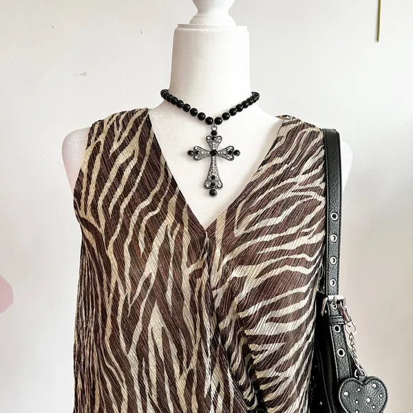 Y2K Brown Zebra Print Wrap Tank Top, Animal‎ Print, 2000s, XS, Vintage Inspired - Image 2