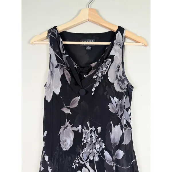 Spenser‎ Jeremy Silk Floral Maxi Dress Black White Beaded Cowl Neck Sz 6 - Image 4