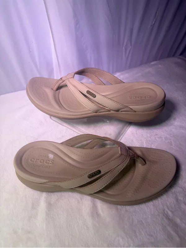 CROCS Women's Beige/Tan Strappy Flip Flop Sandals - Image 2