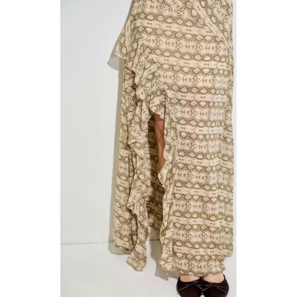 Bohme sz L Baevely AnimalPrint Ruffle Tiered Slit Maxi Dress Exotic Wild Evening - Image 5