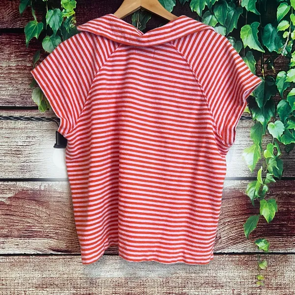 Free People Free Assembly Terry Cloth Shirt Large Short Sleeve Orange Striped Top TN Vols - Image 4