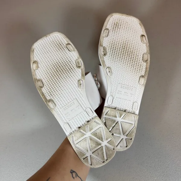 Schutz Lizzie Slide Sandals Womens 6 White Two Band Jelly Design Silver Studs - Image 5