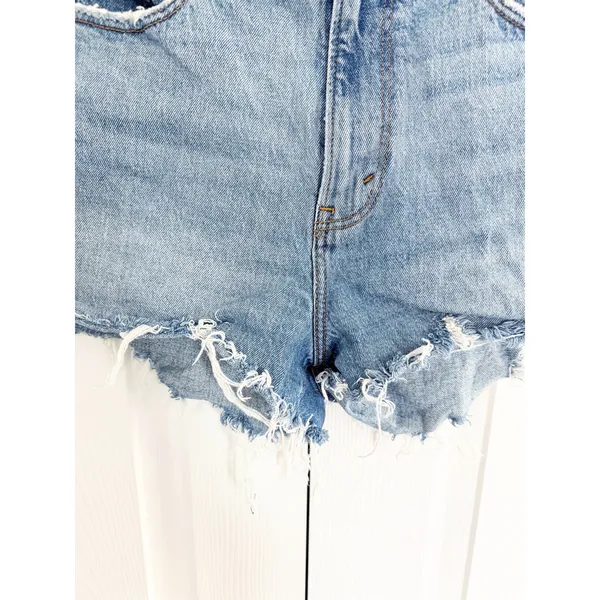 Abercrombie & Fitch Curve Love High Rise Mom Shorts Distressed Medium Wash - Image 5