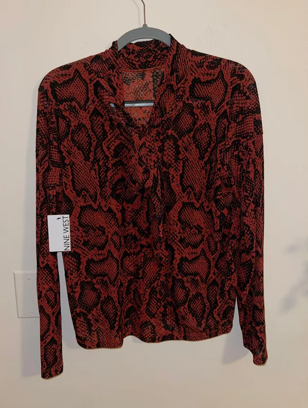 Nine West Red And Black Snakeskin Long Sleeve Blouse - Image 2