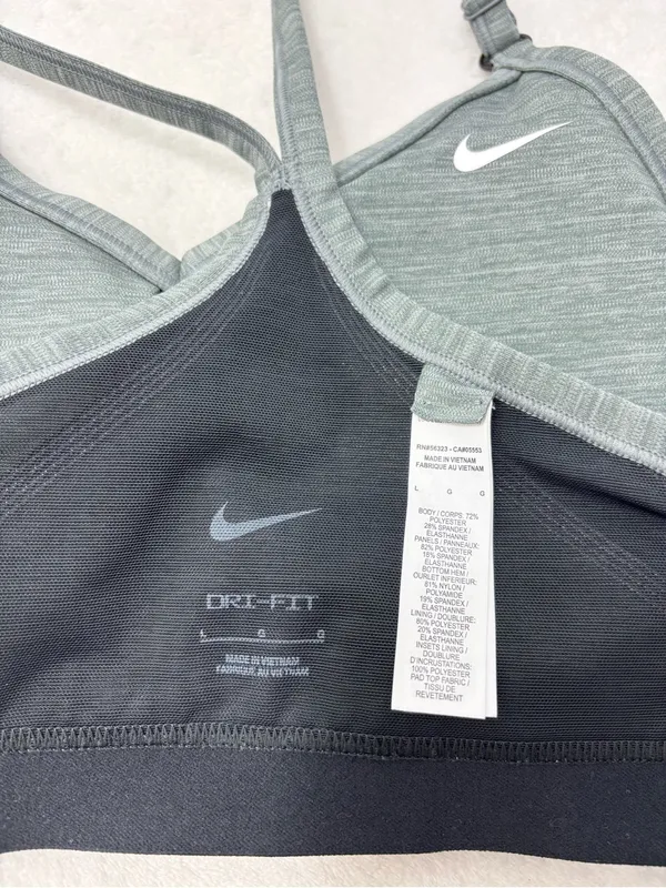 Nike Women's Indy Grey/Black LS Padded V-Neck Sports Bra Size L - Image 6