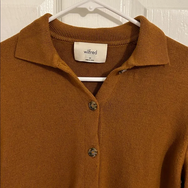 Aritzia Wilfred Nextdoor Cropped Polo Knit Cardigan Rich Chestnut New Size XS - Image 10