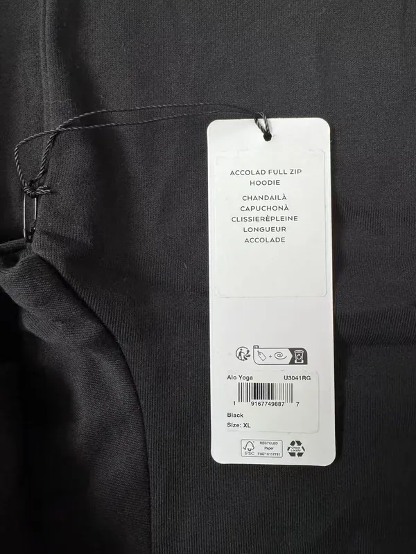 Alo Yoga Black Zip-Up Hoodie XL - Image 5