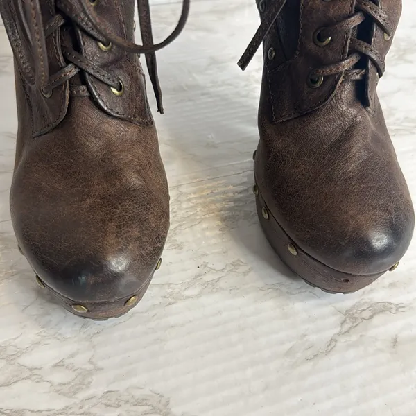 Sam Edelman Winsford Brown Leather Lace‎ Up Clogs Fur Booties Size 6.5M festival - Image 5