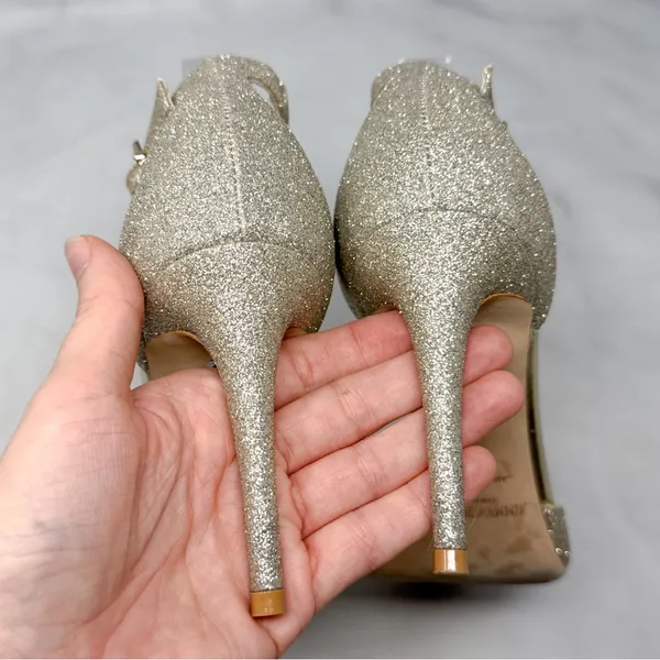 Jimmy Choo Annie 85 Glitter Ankle Strap Open Toe Mid Height Sandal Heels Formal - Image 11