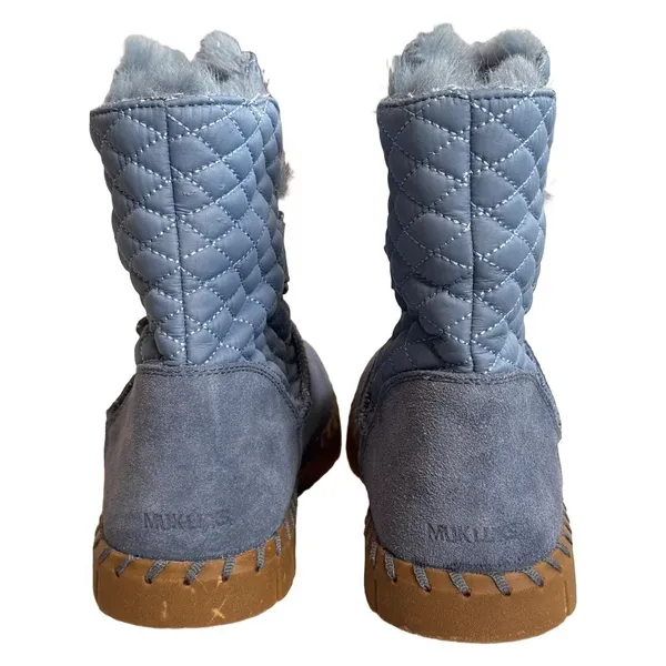 MUK LUKS Light Blue Quilted Suede Faux Fur Lined Winter Boots Womens Size 7 - Image 7