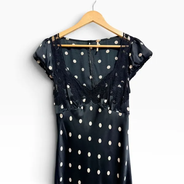 Free People Butterfly babe Polka Dot Satin Open Back Maxi Dress Black White M - Image 3