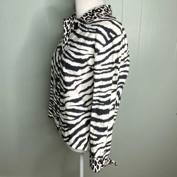 Painted Pony Black White Zebra Print Leopard Cuffs Button Up Stylish Jacket S - Image 6