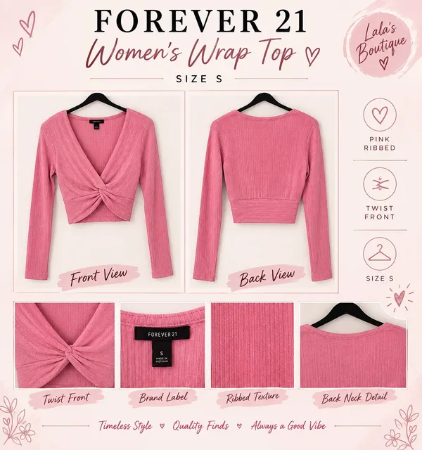 Forever 21 Long Sleeve Crop Top Pink - Image 2