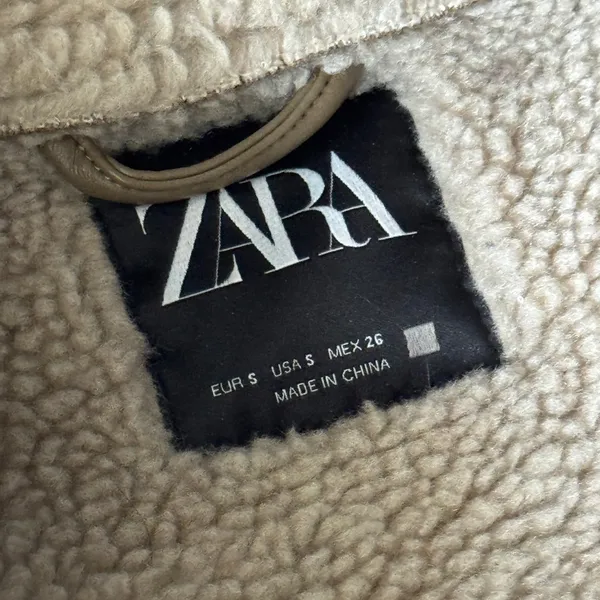 Zara faux suede tan borg Sherpa lined jacket coat size small - Image 5