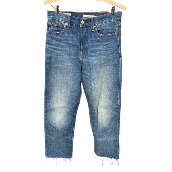 Levi’s 26” Wedgie Straight high waisted button fly raw hem jeans. - Image 3