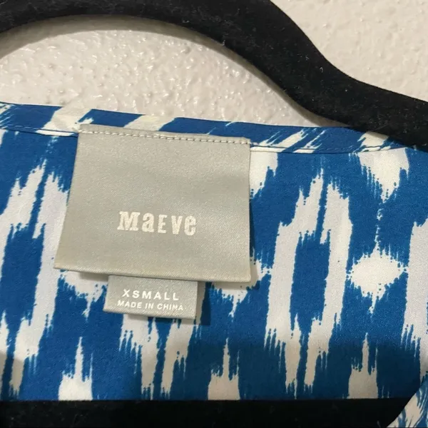 Maeve Blue Ikat Print 3/4 Sleeve Mini Shirt Dress Womens XS Belted Boho Anthro - Image 10