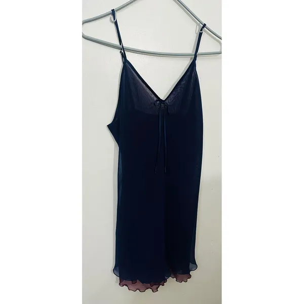 Vintage Fredericks Hollywood Slip Dress S Navy Burgundy Chiffon 90s Y2K Sheer - Image 2