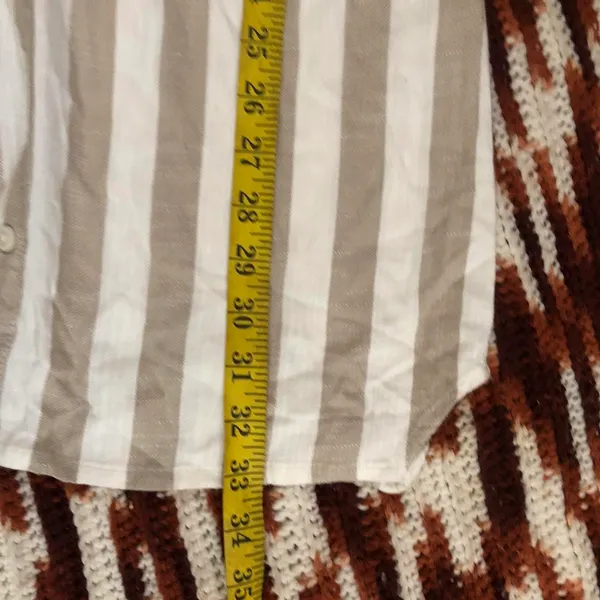 Neiman Marcus Cream Tan White Striped Button Up Down Shirt Mini Summer Dress Front Pockets-Size 8 #Minimalist #Designer #Luxury #Chic Measurement in pics - Image 7