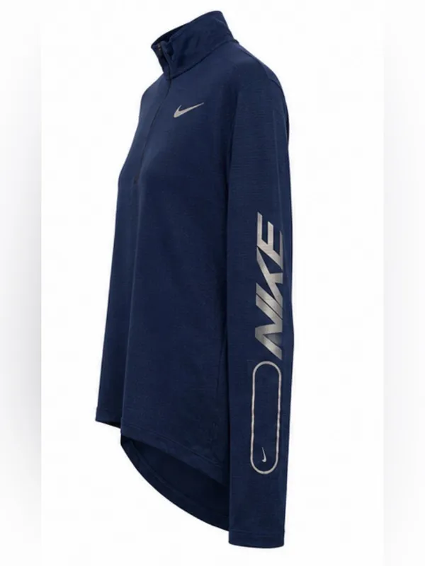 Nike Running Dri-FIT Navy Blue Reflective Quarter Zip Pullover Size Large - Image 2