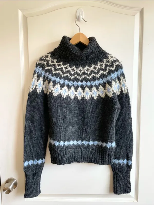 Vtg J.crew Womens M Fuzzy Argyle Turtle Neck Sweater Mohair Wool Preppy Nordic - Image 2