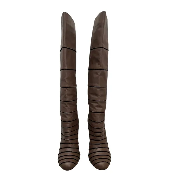L.A.M.B Gwen Stafani Tan Brown Leather‎ Knee High Stiletto Boots 7.5 - Image 3