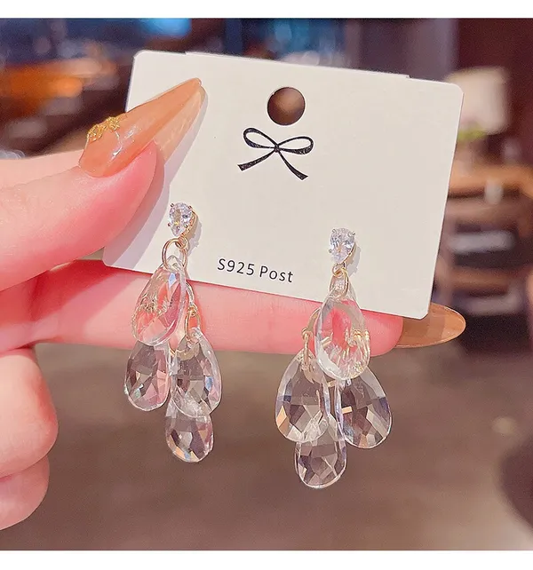 Women's Crystal Teardrop Drop Dangle Earrings White - Image 4