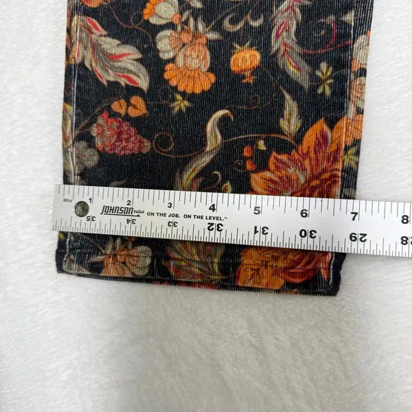 Soft Surroundings Floral Paisley Corduroy Pants Womens Black Orange‎ 2FT99 M - Image 6