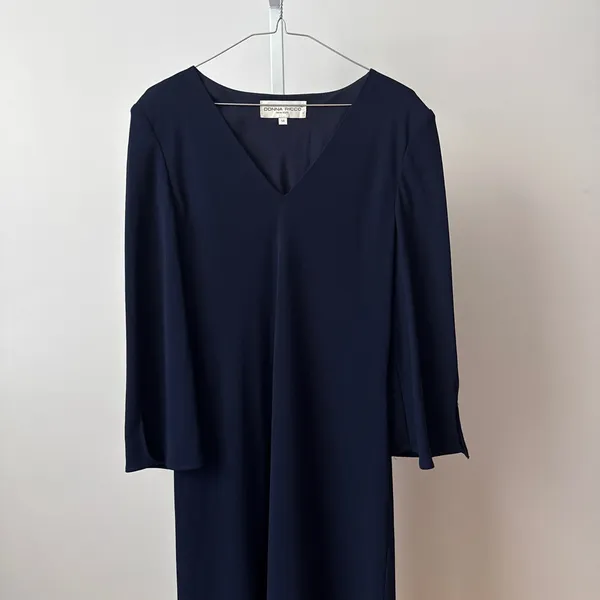 Donna Ricco 14 Navy Blue Maxi Dress Womens‎ Excellent V-Neck Long Sleeve Gown - Image 2