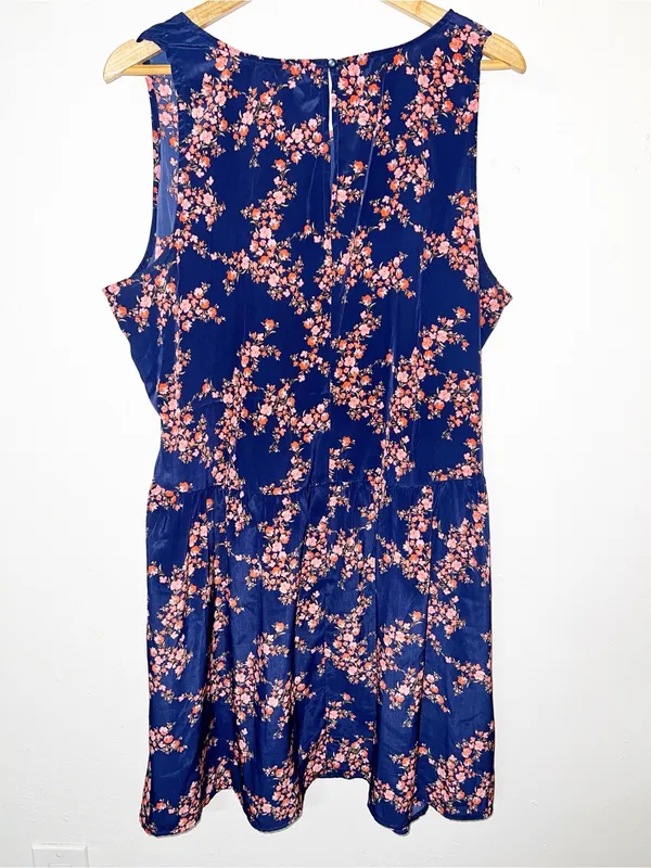 Old Navy Fit & Flare Navy Blue Dress with Pink Floral Print - Image 9