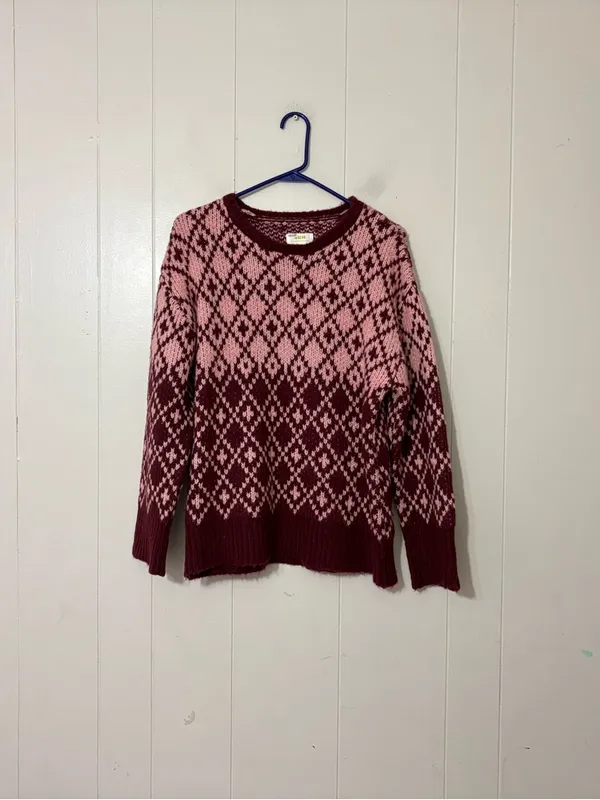 Maeve Anthropologie Sigfried Sweater M Pink Burgundy Fair Isle Knit Wool Blend - Image 2