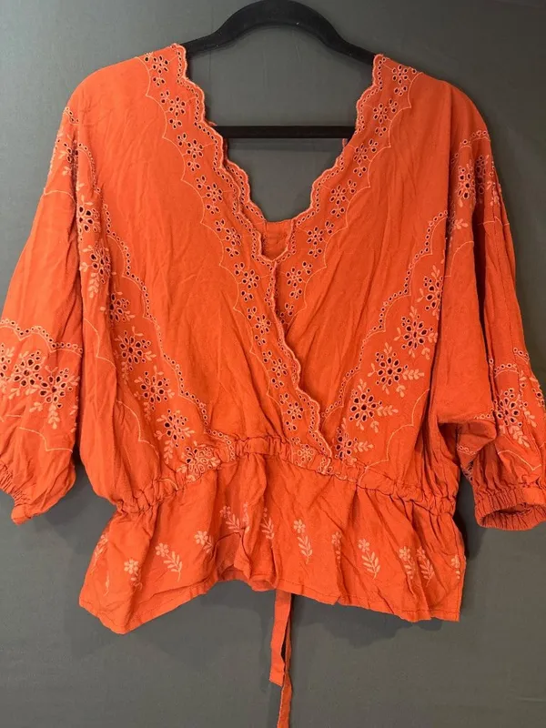 Women 4 ASOS Orange Eyelet Embroidered Peplum Blouse 100% Viscose Boho Cottageco - Image 5