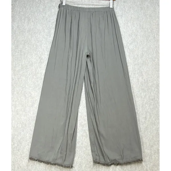 Grade & Gather Women Small Green Boho Coastal Wide Leg Raw Hem Flowy‎ Pants - Image 2