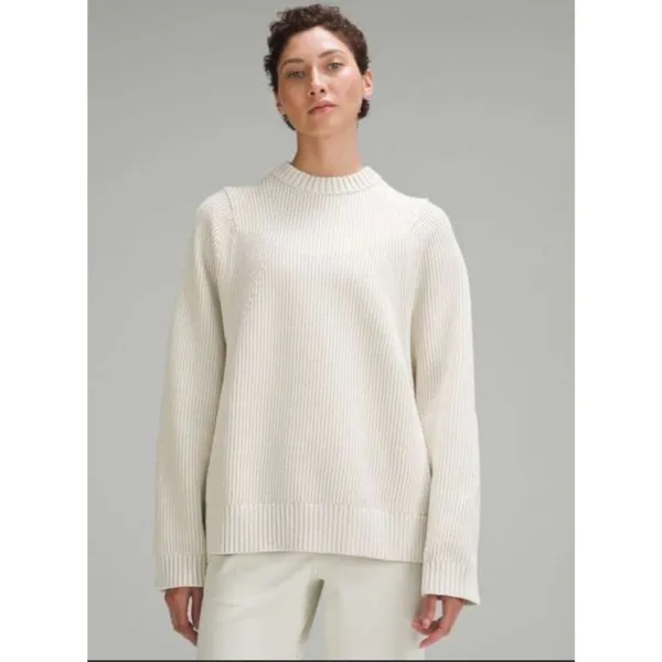 Lululemon Ribbed Sweater Womens Large Ivory Beige Cotton Blend Jumper Stretch - Image 2