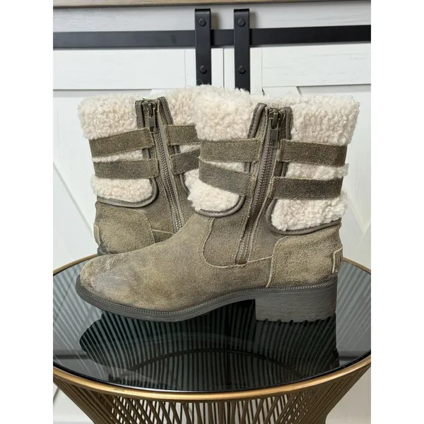 UGG Blayre II Suede Shearling Boots Womens 7.5 Brown Buckle Ankle Boot 1095153 - Image 6
