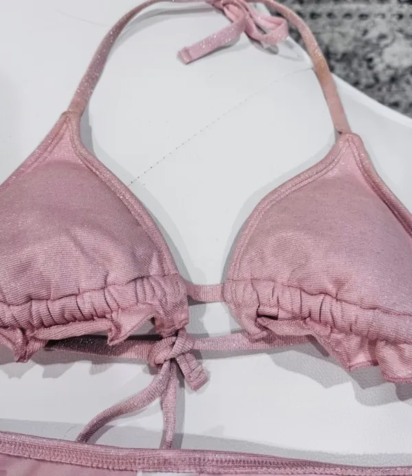 Xhilaration Pink Sparkly Metallic Ruffle Triangle Tie Bikini Set - Image 3
