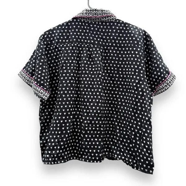 Lele Sadoughi x Roller Rabbit Black, White & Pink Heart Print Pajama‎ Set Sz L - Image 4