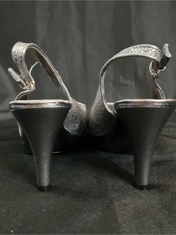 Nine West Women’s Silver Glitter Slingback Peep-Toe Heels 7.5 - Image 12