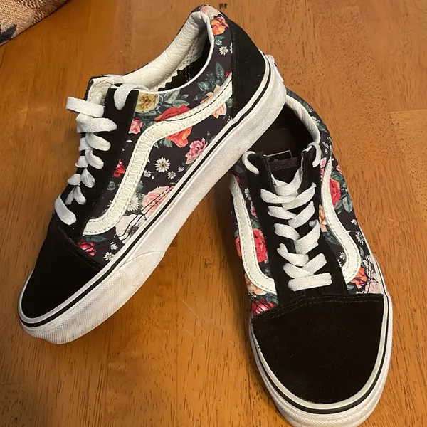 Vans Unisex Old Skool Sneakers Multicolor Black Floral Suede Low Top - Image 9