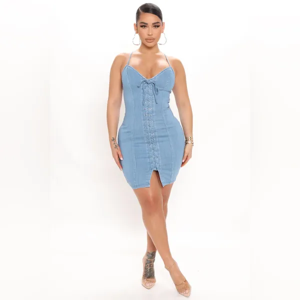 🌸AMTIOUS piper denim midi dress ✨ Blue - Image 2