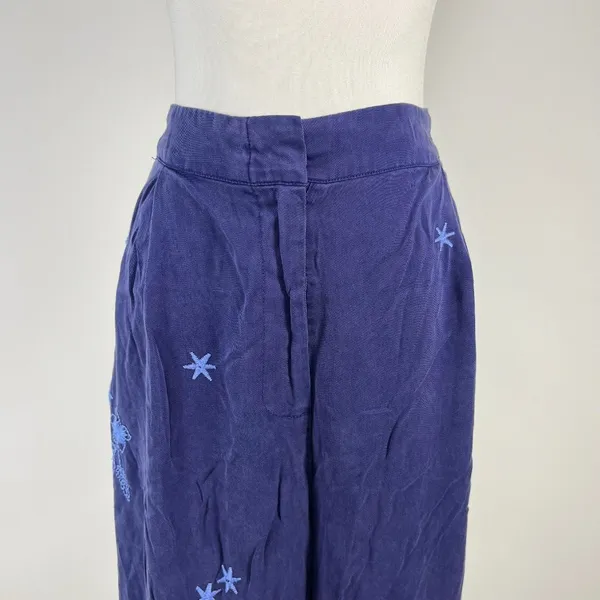 NWOT Johnny Was Wide Leg Embroidered Floral Pants Size L Blue Elastic waist - Image 8