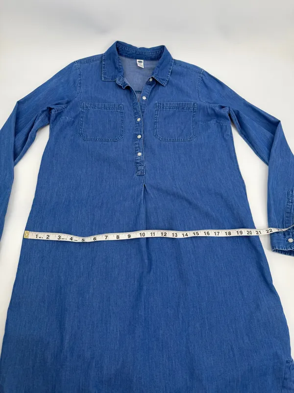 Old Navy Dress Women’s M TALL Blue Chambray Shirt Dress Long Sleeves Western - Image 9